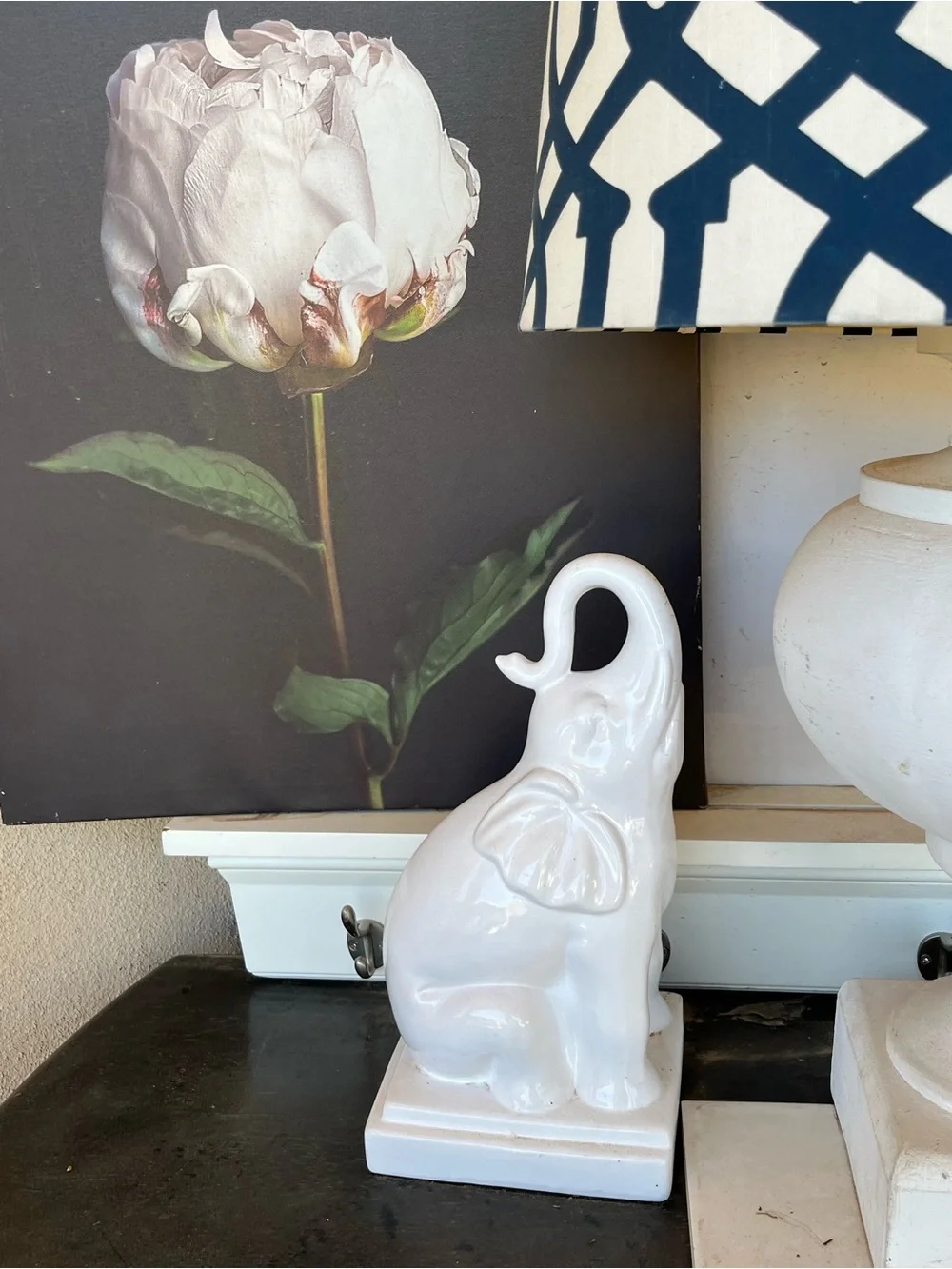 White Ceramic Elephant Bookends with Urn Accent - Decorative Home Accent